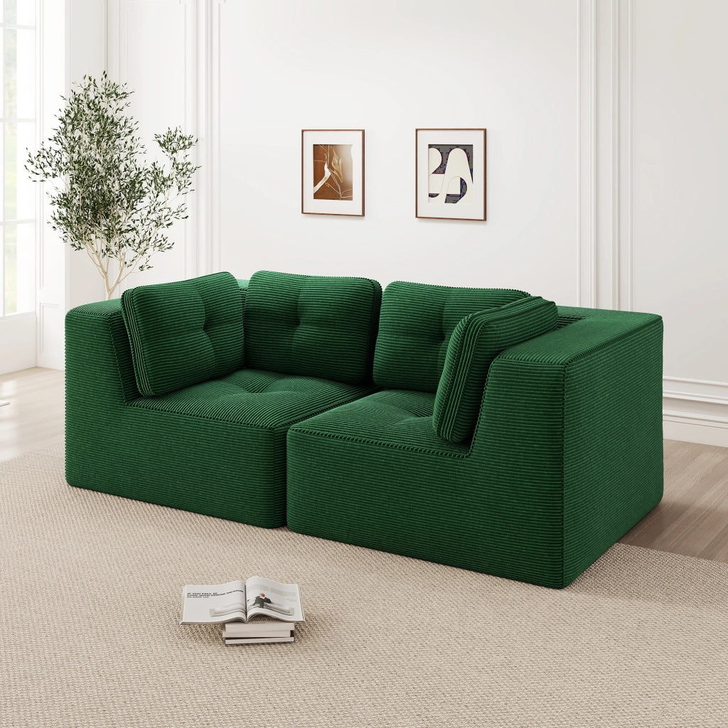 Divano Angolare Modulare 2 Posti ¨C MINIMAL ¨C Verde, Velluto a Coste