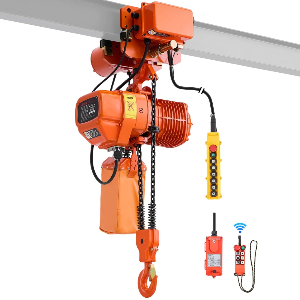 HHBB-2T Paranco Elettrico a Catena 2000 kg Altezza 6,1 m Catena Doppia G100 con Telecomando Wireless Robusto per Officina e Fabbrica