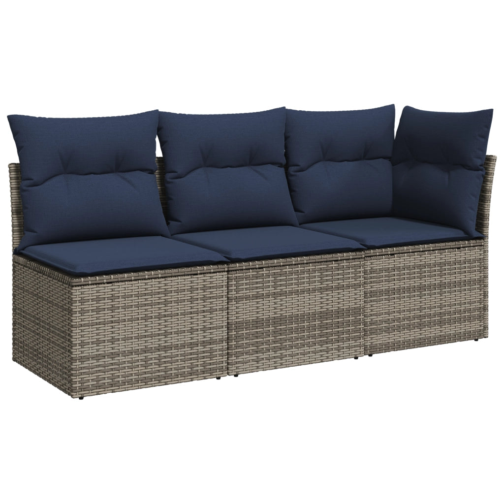 Divano da Giardino con Cuscini 3 Posti Grigio in Polyrattan 366165