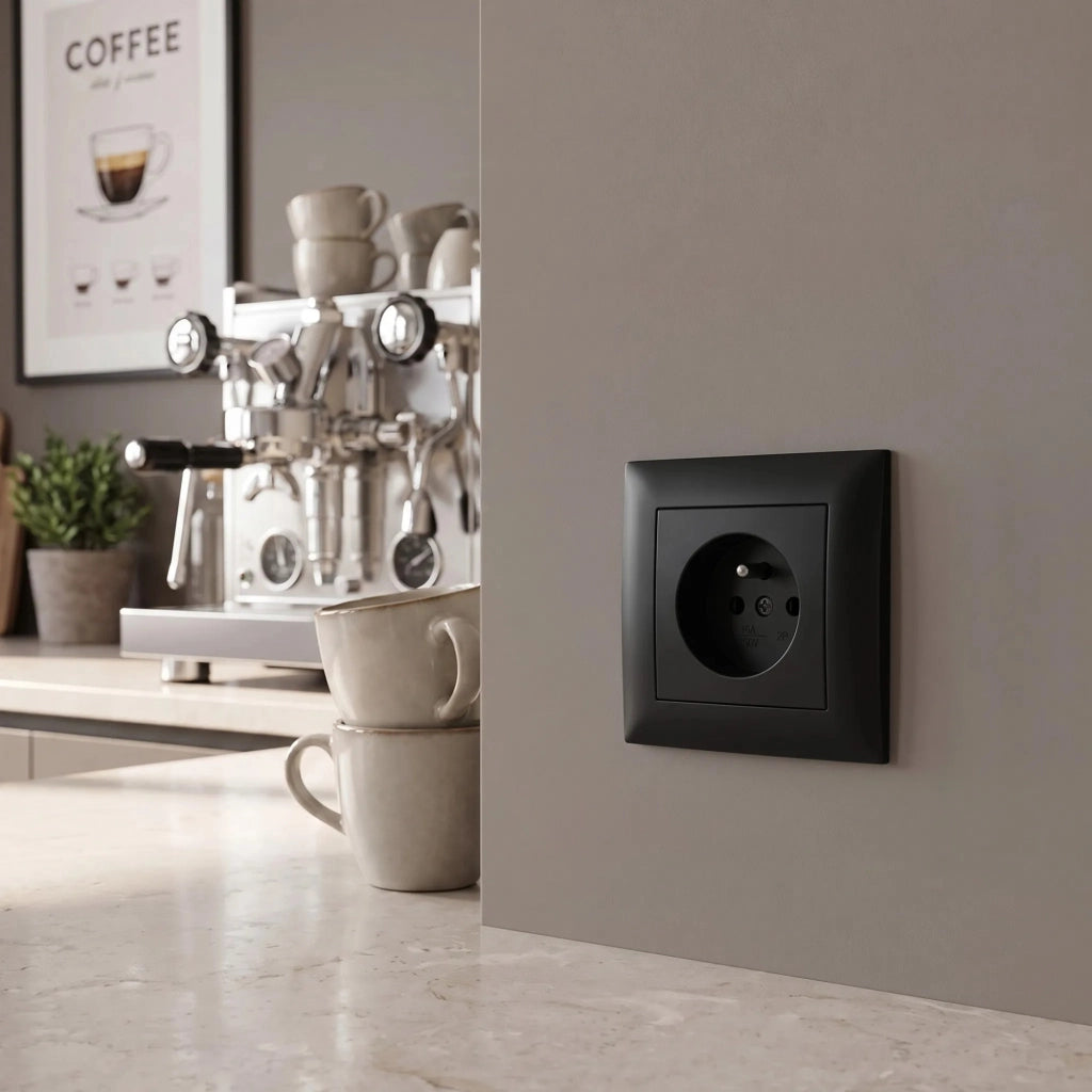 Presa Singola Con Messa A Terra E Placca Oste Jnh001-g Black