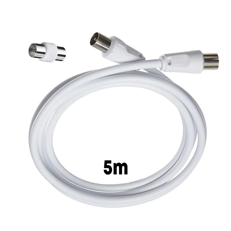 Cavo Coassiale Antenna TV con Connettore Dritto Maschio Maschio Adattatore Femmina Femmina Incluso 5m Supporta HD UHD 4K HDTV