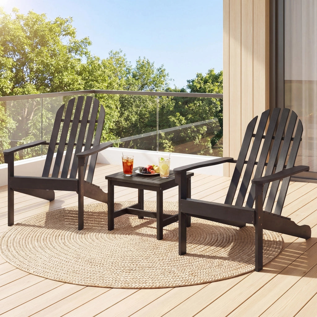 Sedia Adirondack da patio in legno di acacia con seduta inclinata e schienale alto, Poltrona ergonomica a doghe per veranda cortile e piscina Nero