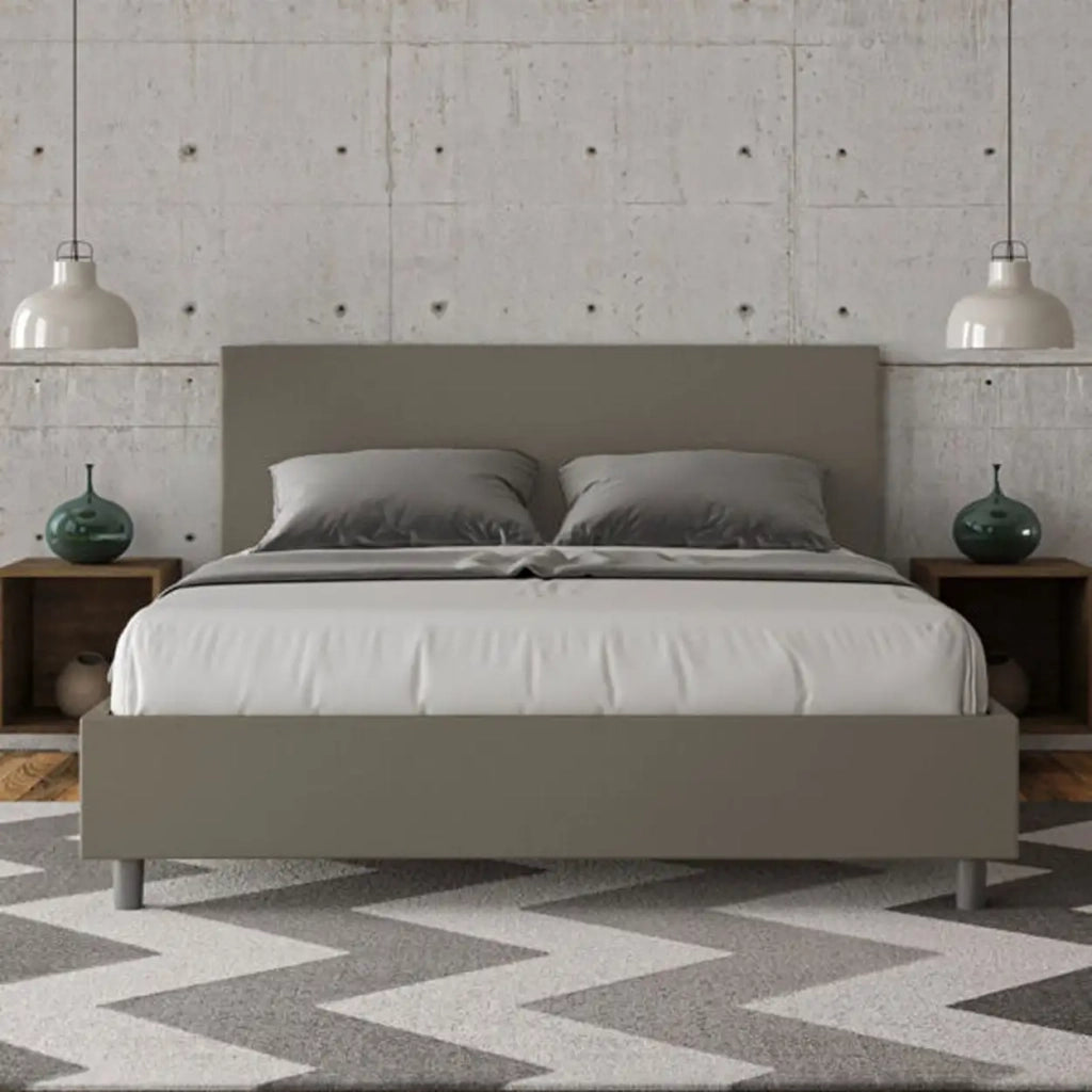 Letto matrimoniale con rete imbottito 160x210 similpelle cappuccino Adele