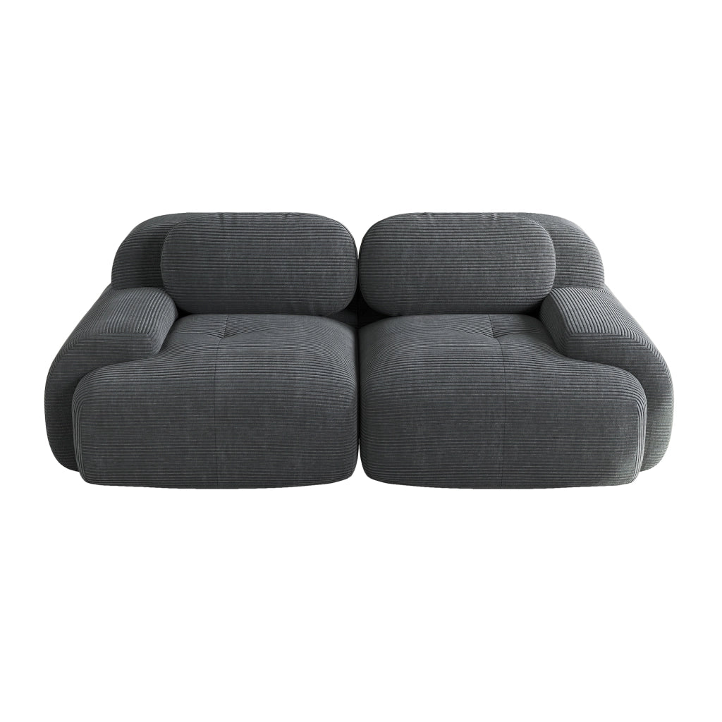 Divano 2 Posti in Tessuto a Coste Modulare con Braccioli ¨C MINIMAL ¨C Grigio