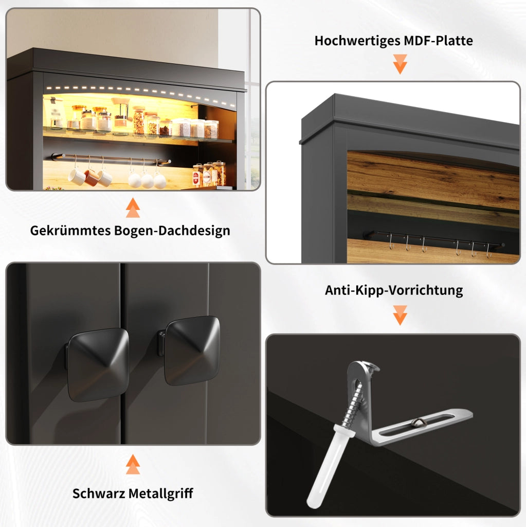 ARMADIO CUCINA LED 107x43x184 cm Nero MDF e Metallo