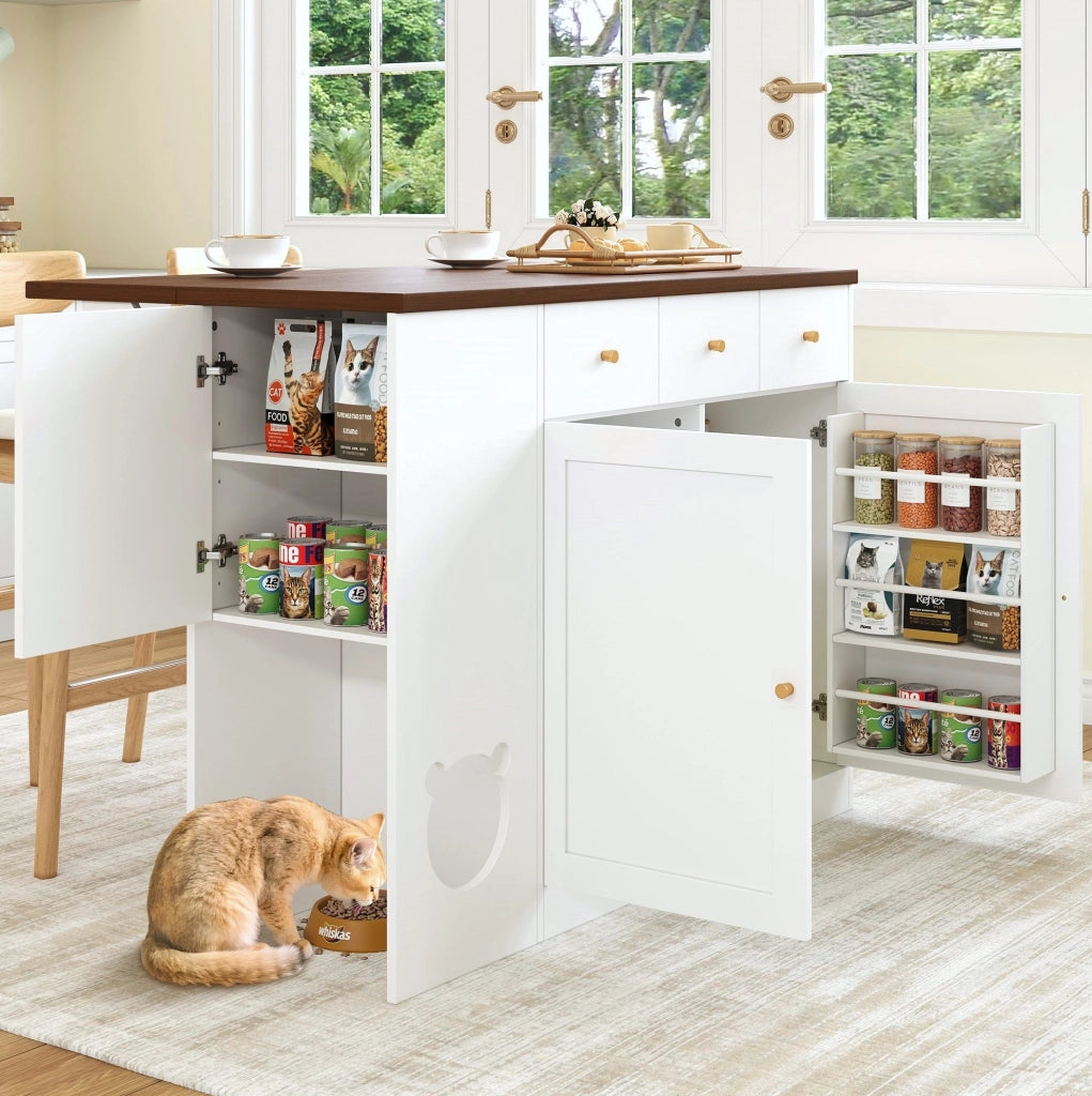 Tavolo da cucina con area per gatti, bianco e noce
