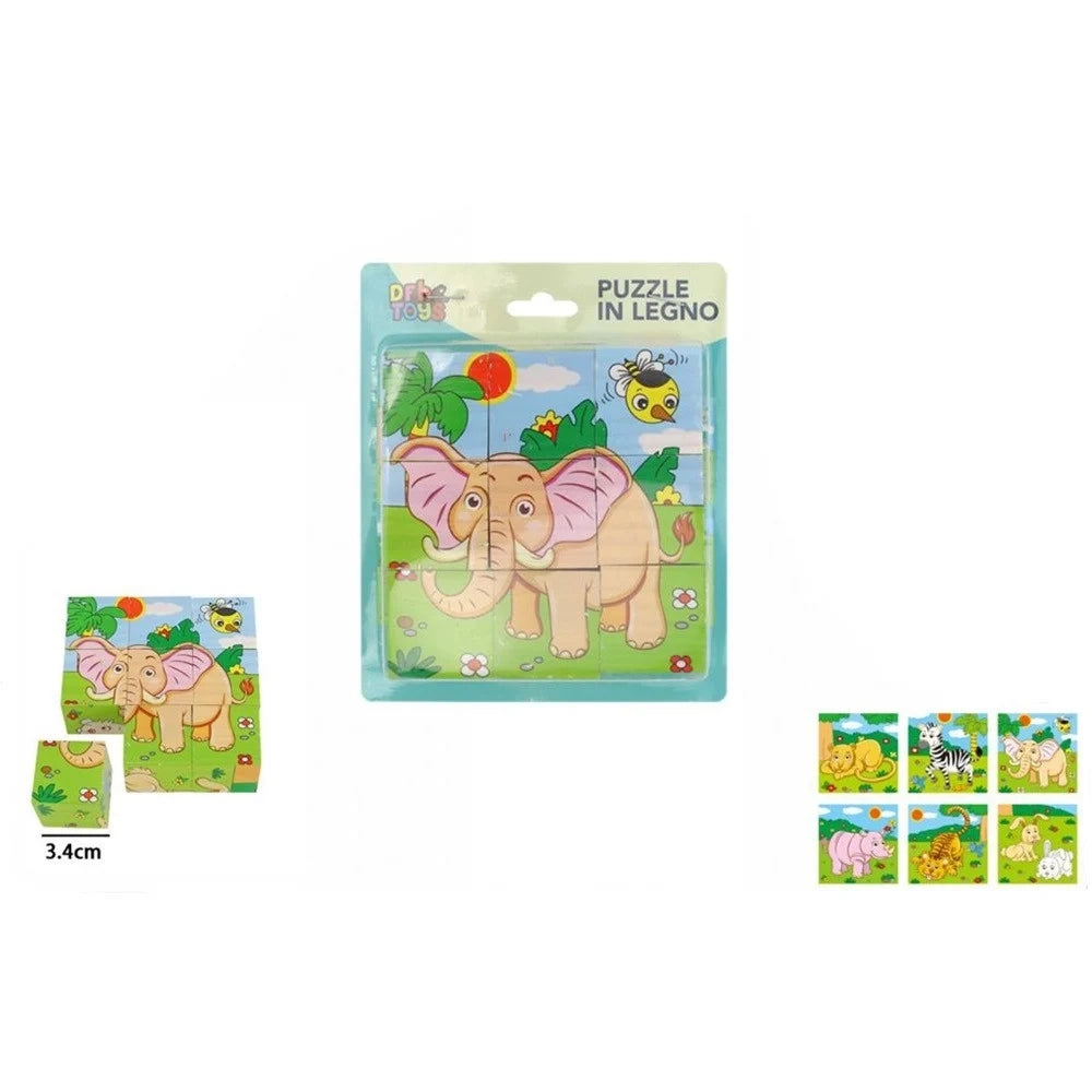 Trade Shop - Puzzle Rompicapo Cubi Legno Bambini Design Animali Giungla Savana Giochi Educativi 31583 -