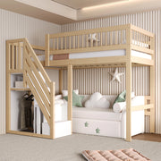 Letto rialzato per bambini 90x200 cm con scala contenitore; in legno