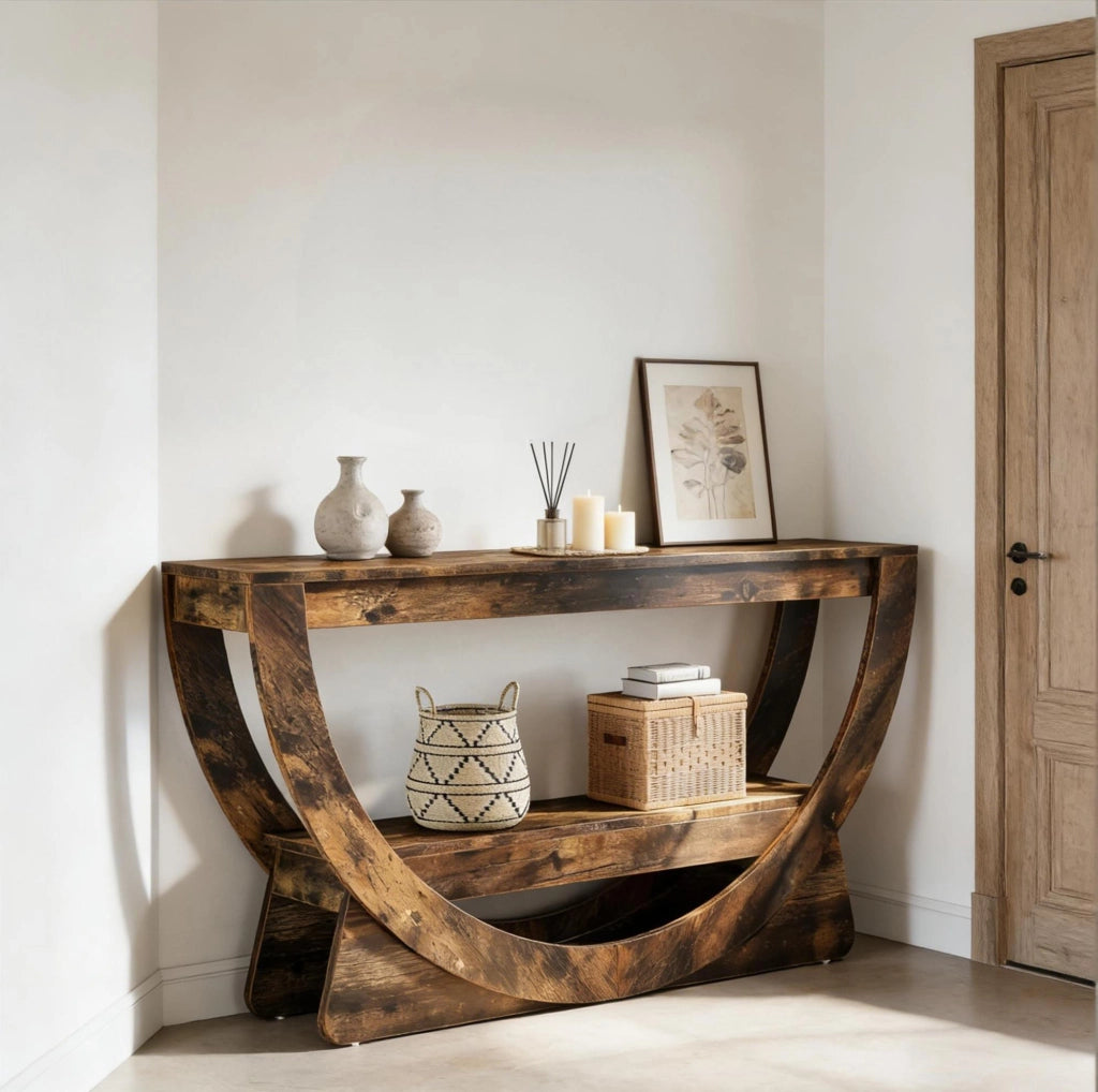 Mobile TV rustico in MDF 160 cm con 2 ripiani aperti, marrone scuro
