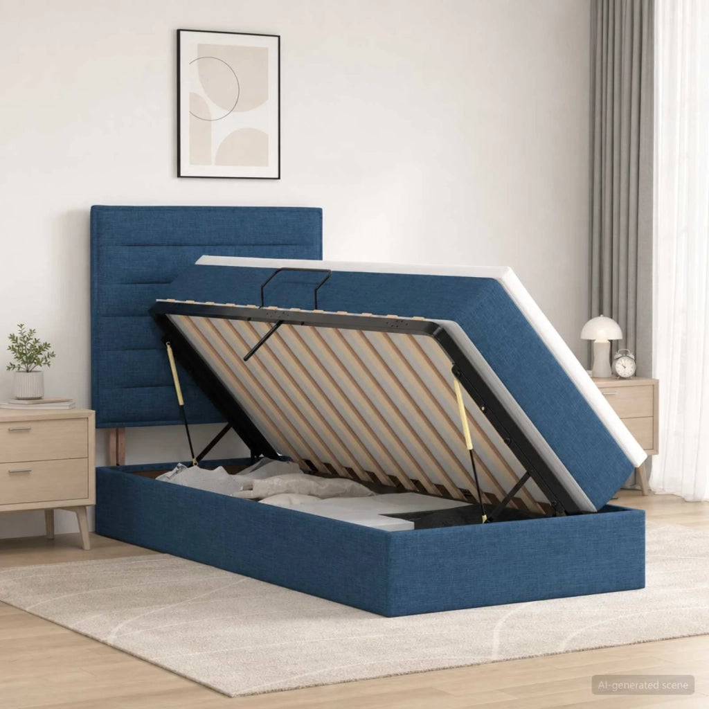 Letto con contenitore LED e materasso Blu 100 x 200 cm Tessuto 3459866