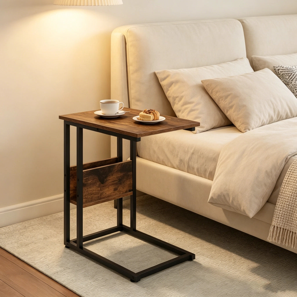 TAVOLINO C-Form 55x36 cm Marrone Rustico in metallo e legno