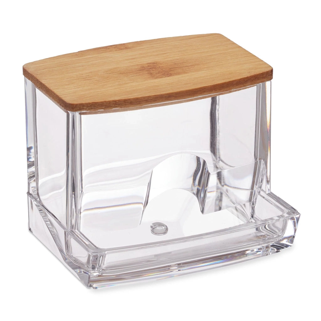 Dispensatore di cotton fioc e dischetti struccanti design elegante 10 x 9 x 8 cm in acrilico trasparente 13_0006384