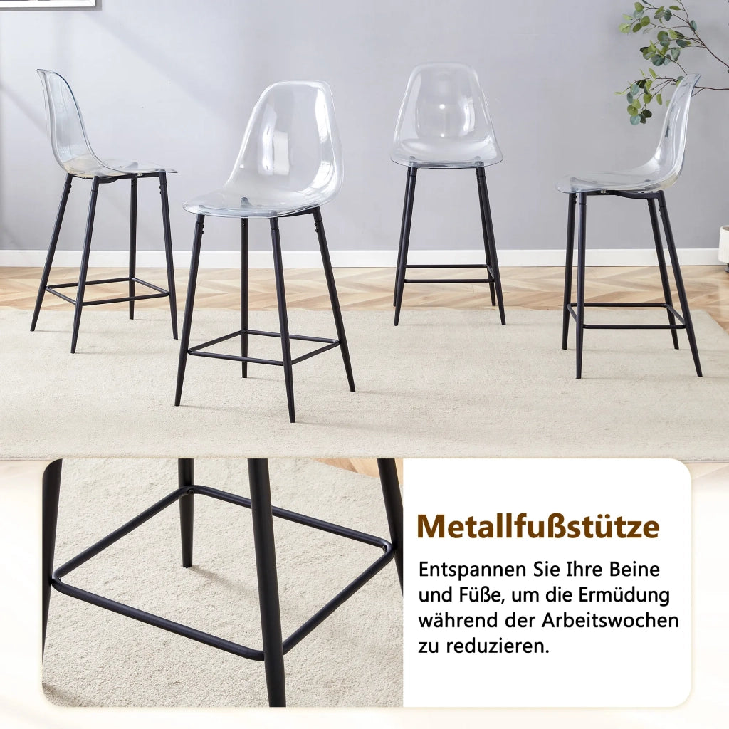 Set 2 Sgabelli da Bar Trasparenti, Design Moderno con Struttura in Metallo Argento/Oro/Nero, per Cucina, Bar o Sala da Pranzo (Solo Sedie, senza Tavolo)