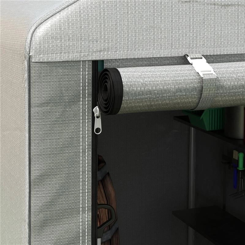 CAPANNO ATTREZZI TENDA GARAGE CON COPERTURA ANTI UV E TELAIO IN METALLO, 120X179X165CM, GRIGIO CHIARO