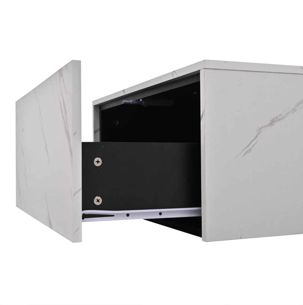 Tavolino da salotto geometrico 70 x 70 x 31 cm bianco in truciolare effetto marmo con cassetto