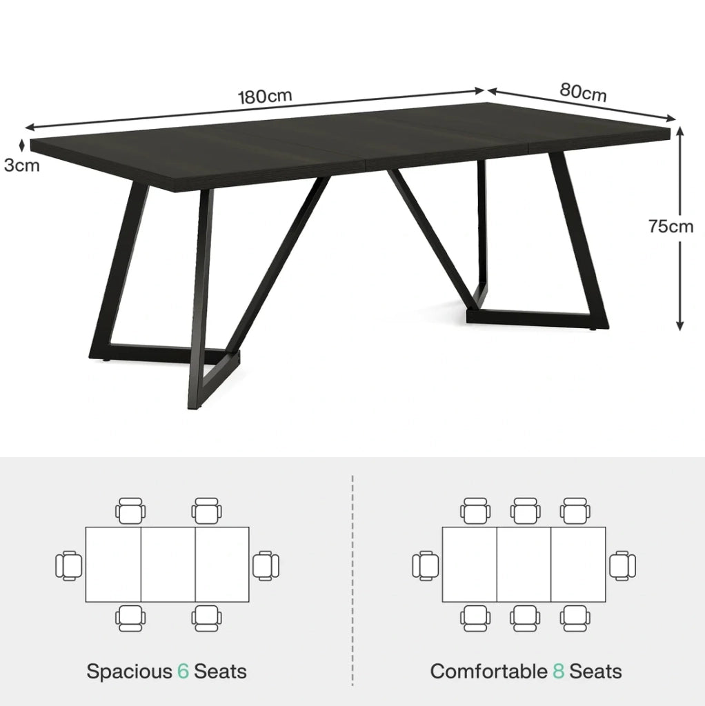 TAVOLO Rettangolare 180x80x75 cm Nero/Marrone MDF