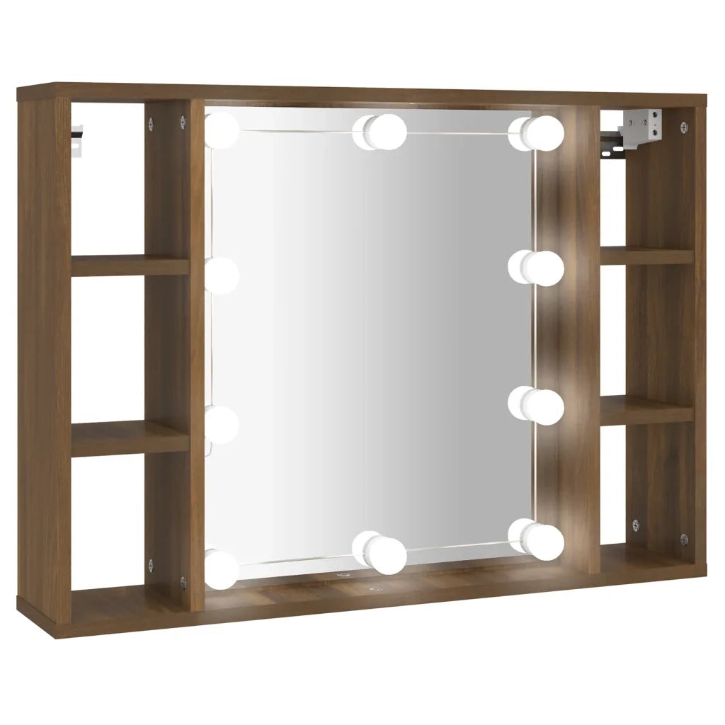 Mobile a Specchio con LED Rovere Marrone 76x15x55 cm 820447