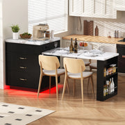 Tavolo da cucina allungabile nero con LED, prese e ruote