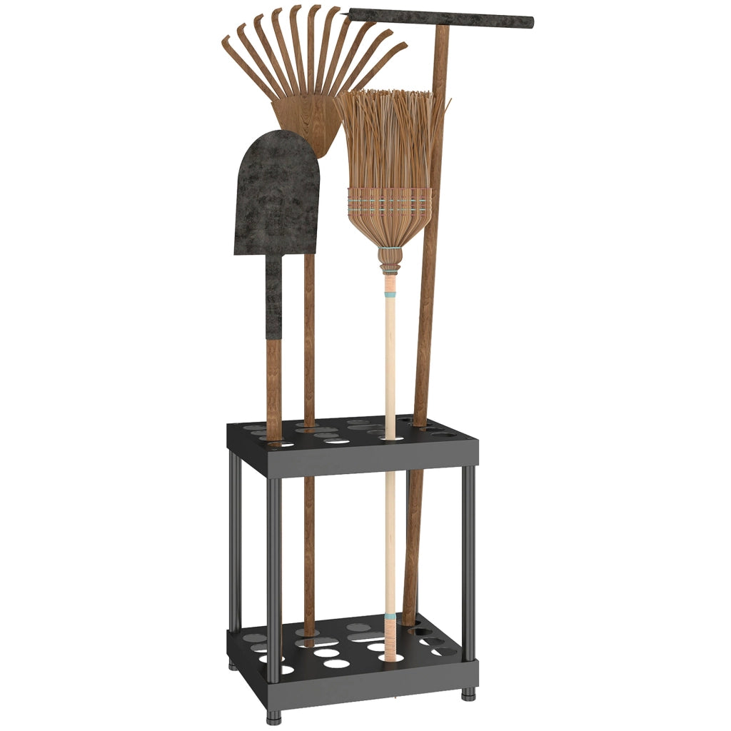 Supporto porta attrezzi da giardino in metallo a 2 livelli con 16 scomparti, organizzatore robusto e pratico, nero, 42 x 33 x 50 cm