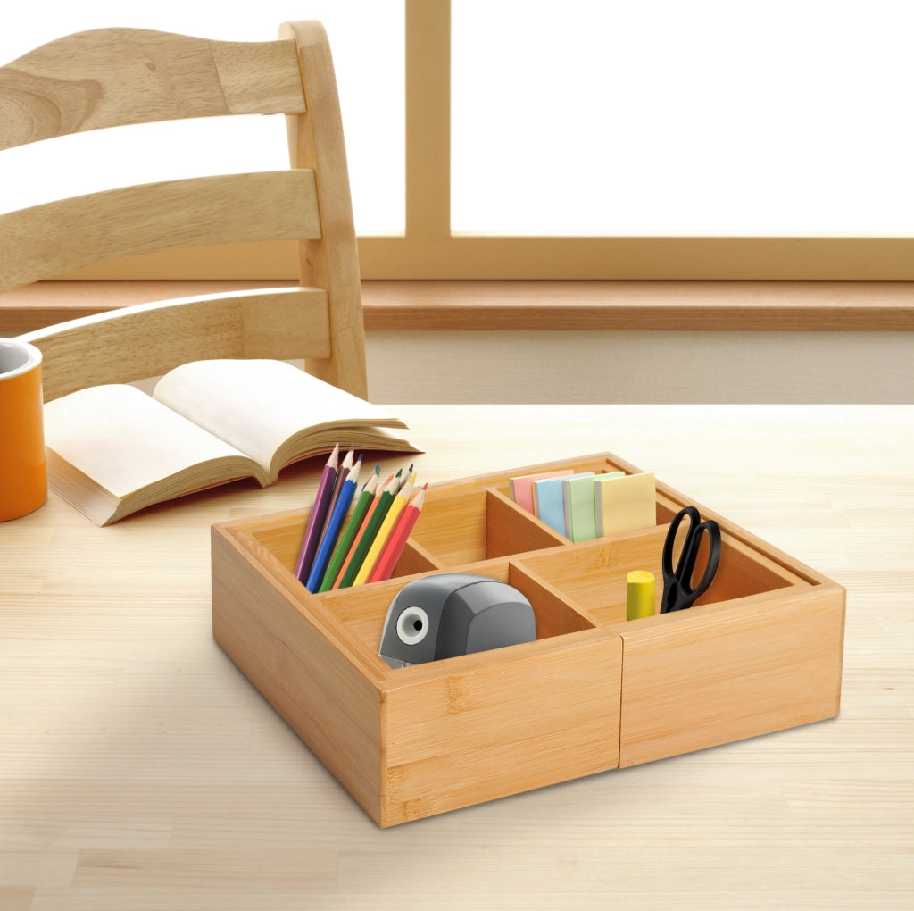 Organizzatore per cassetti estensibile in bambù naturale 24,6 x 17,6 x 7 cm