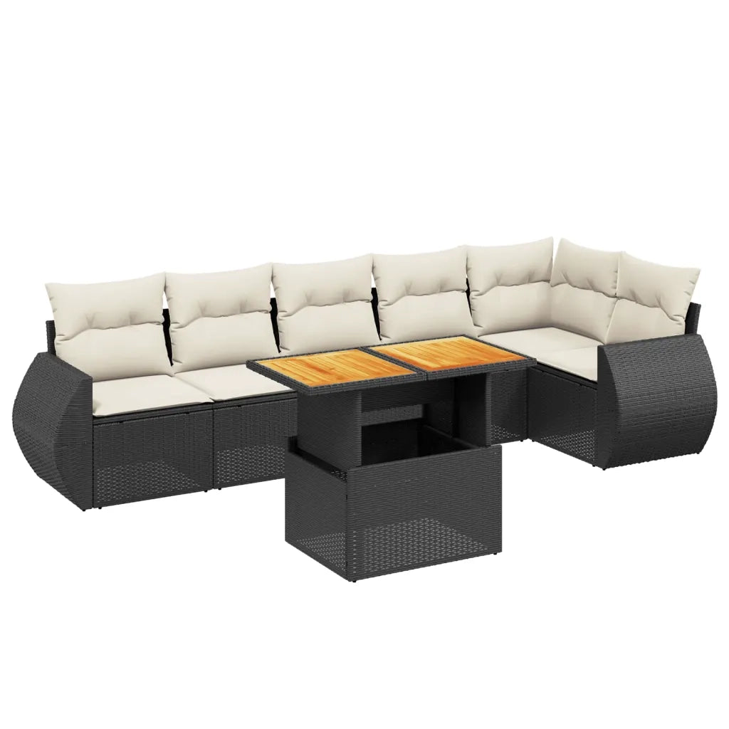 Set Divani da Giardino con Cuscini 7pz Nero Polyrattan