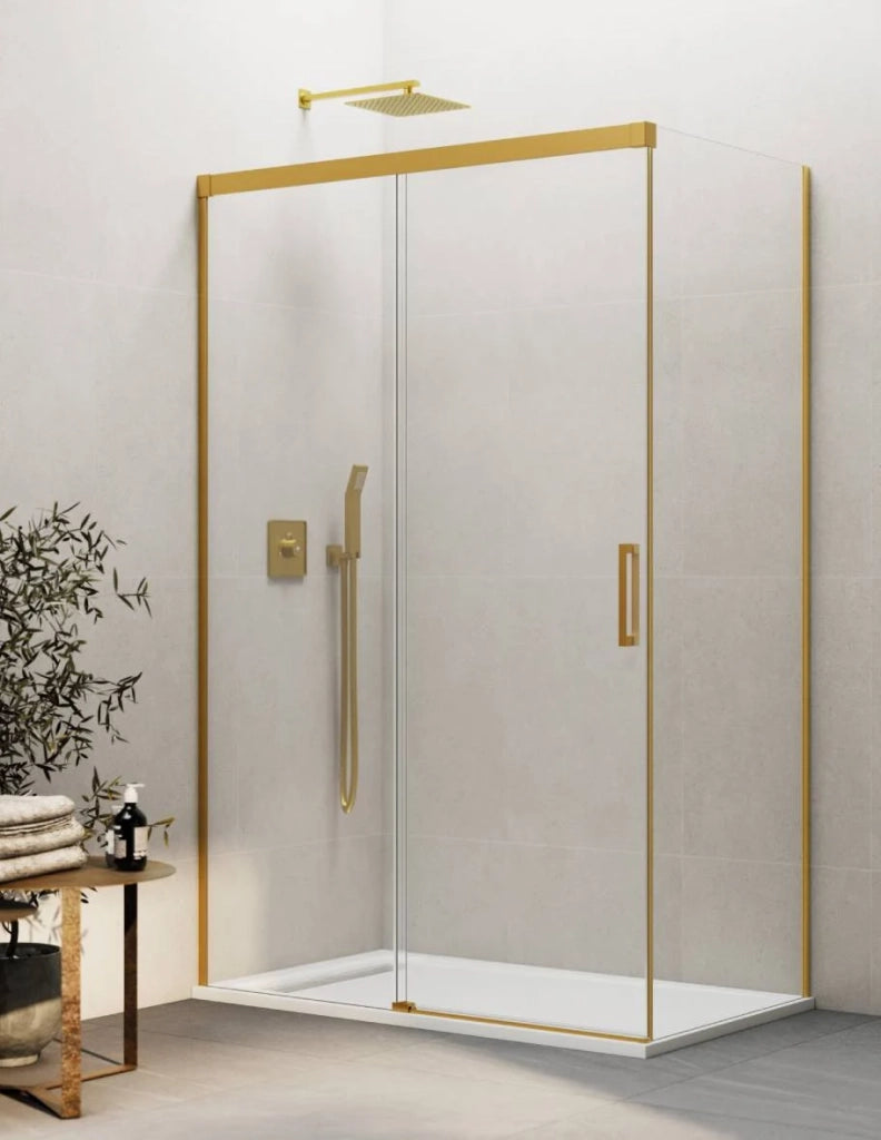 Box doccia THALASSA (BASIC) 1+1 con lato fisso laterale 180x100 cm Oro vetro trasparente