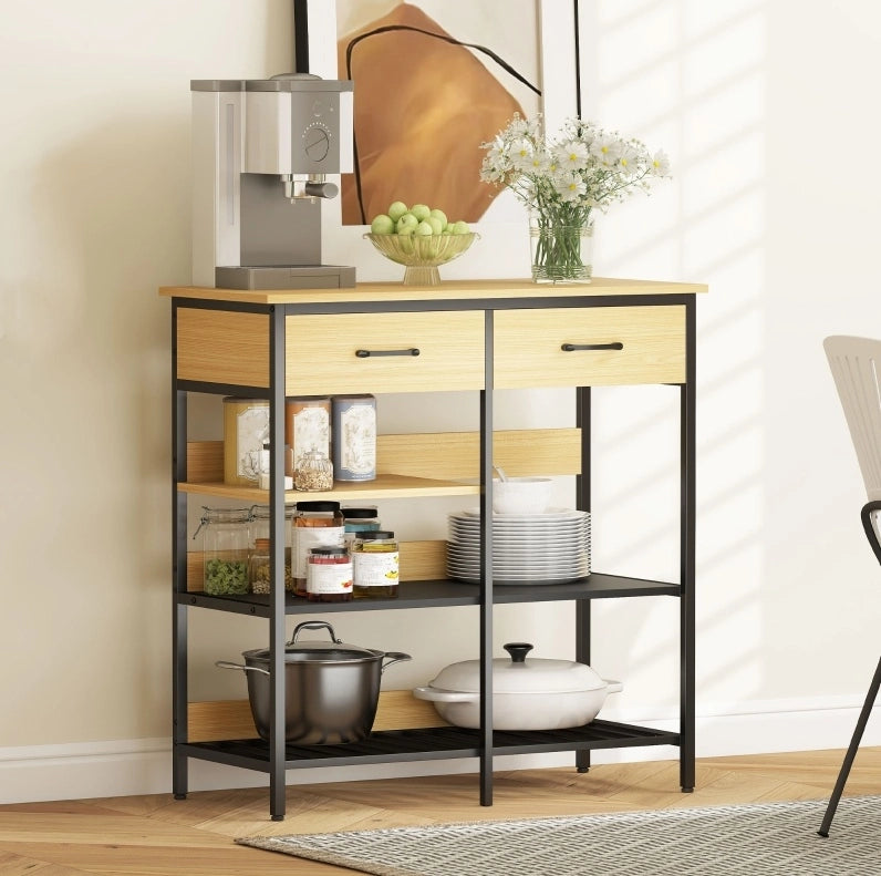 Credenza industriale con 2 cassetti e 3 ripiani aperti