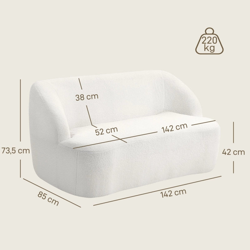 Divano 2 posti 142x85x73.5 cm con design curvo e base antiscivolo in poliestere bianco