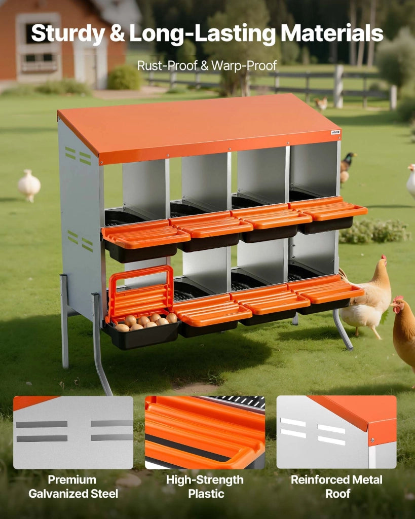 Nido per galline ovaiole a 8 scomparti CNB-08-Leg in acciaio zincato con gambe e cassetto raccolta uova 1060x525x990 mm