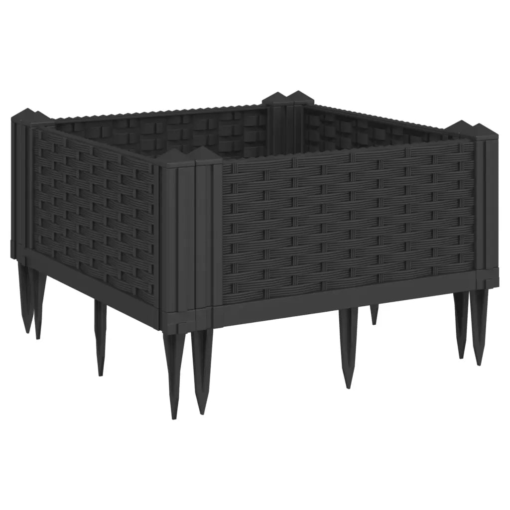 Fioriera da Giardino con Picchetti-Vaso da Esterno-Fioriera da Giardino Fissabile Nera 42,5x42,5x28,5 cm PP