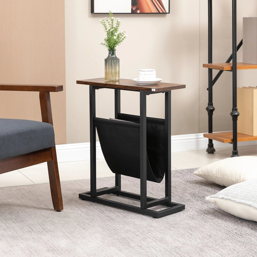 Tavolino da notte design moderno con tasca ¨C zephmum ¨C nero+marrone 49x19x55 cm