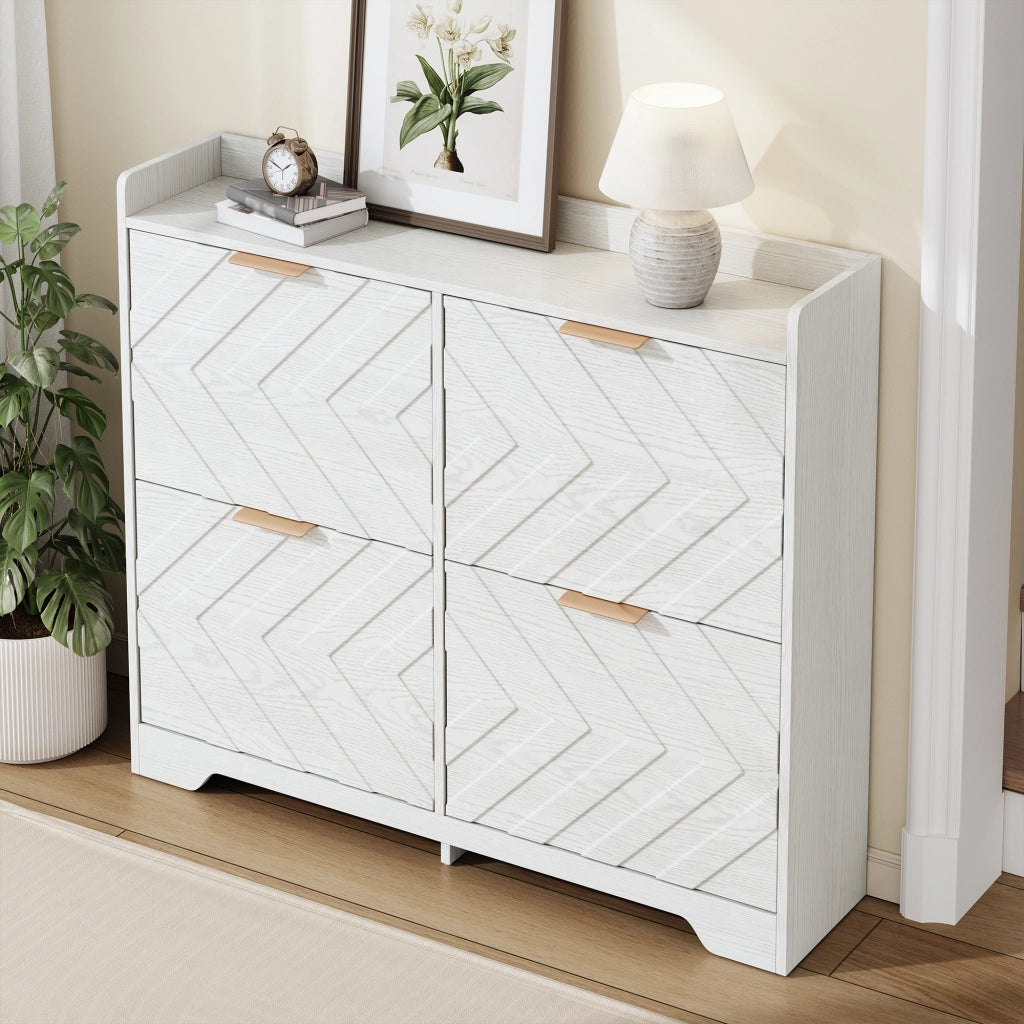 Scarpiera bianca con 4 ante a ribalta, 105 cm, frontale 3D, MDF