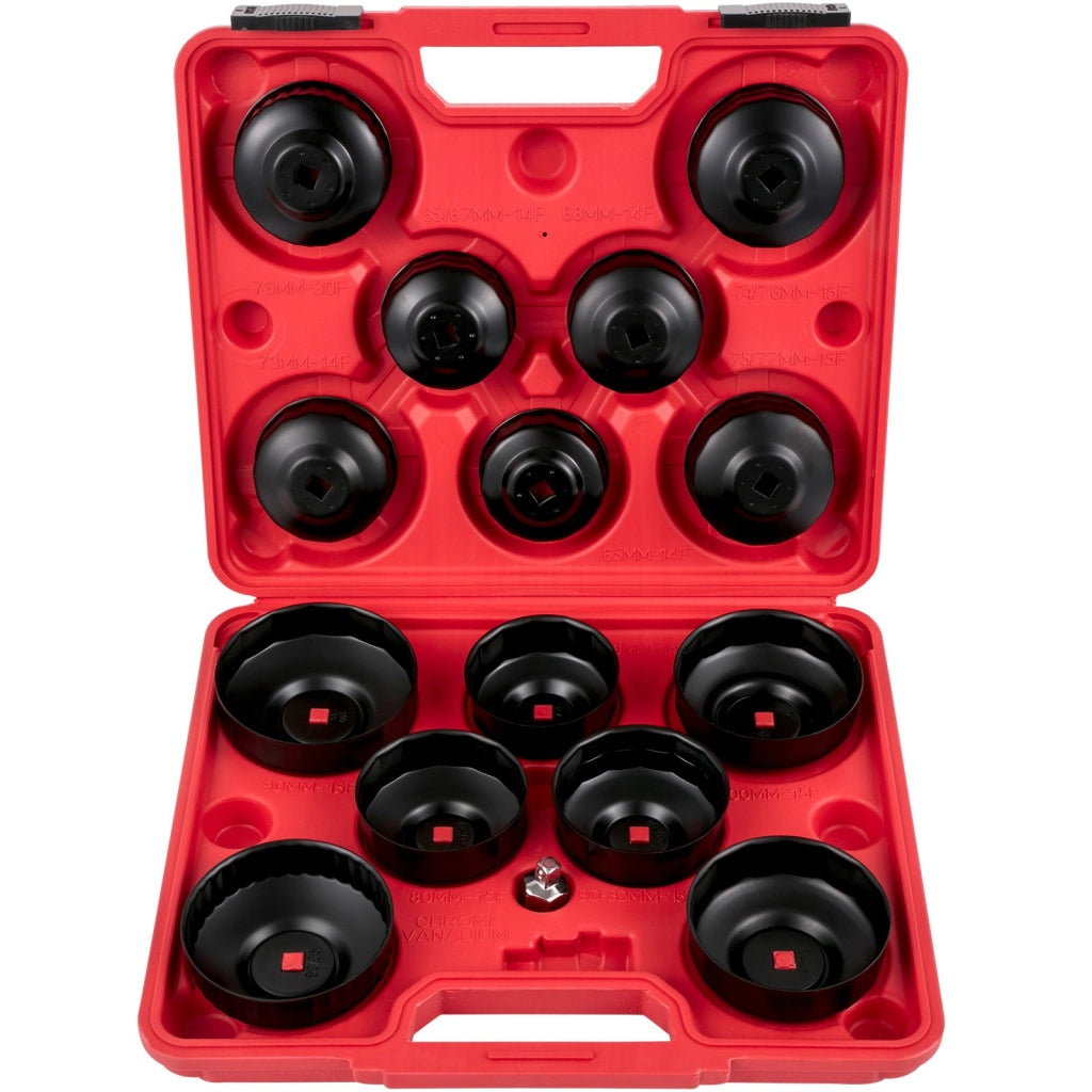 Set 14 Pezzi Bussole per Filtro Olio VV-OFSS-14 in Acciaio Attacco 3/8 Pollici con Custodia per Officina e Fai da Te