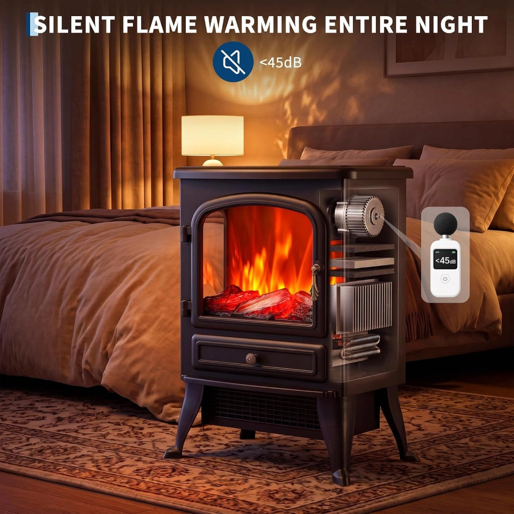 Caminetto elettrico autoportante; 900W / 1800W; luminosità della fiamma a LED regolabile; termostato regolabile.