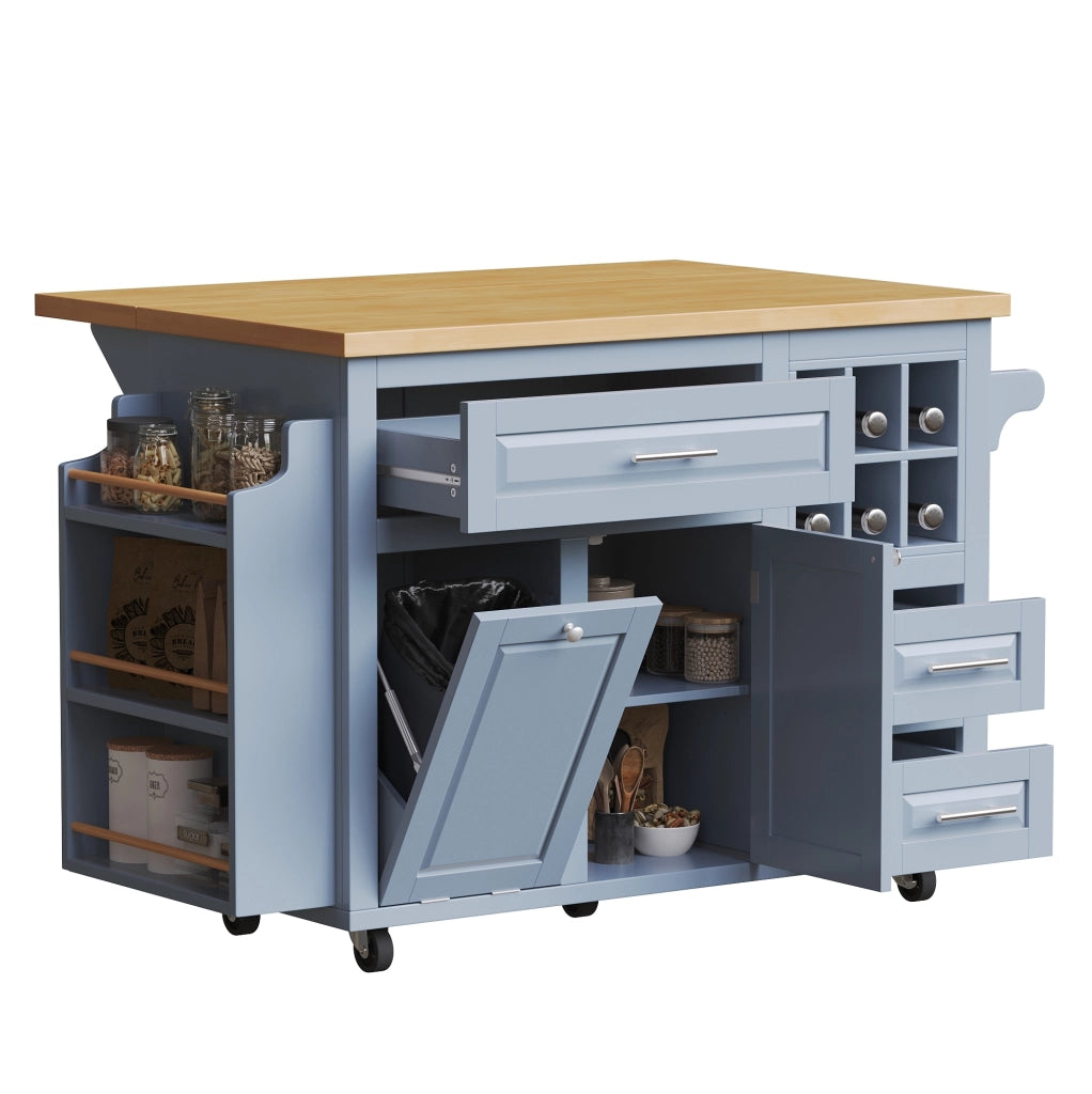 Carrello da cucina pieghevole 143x75x91 cm in MDF blu con contenitori
