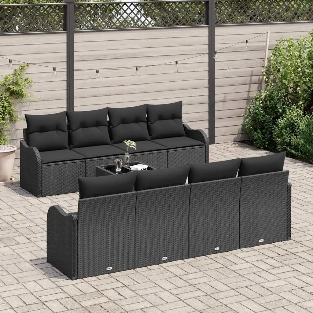 Set Divano da Giardino con cuscino con archiviazione 9 pcs Nero