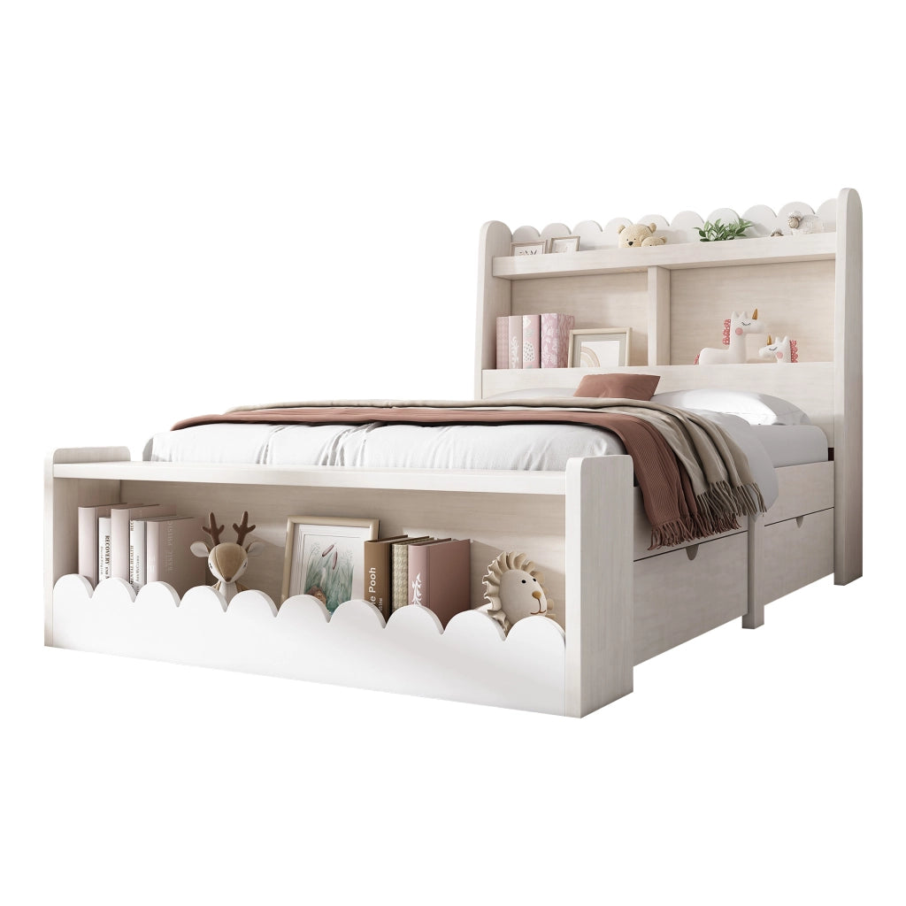 Letto singolo per bambini 90x190 cm con due cassetti e mensole