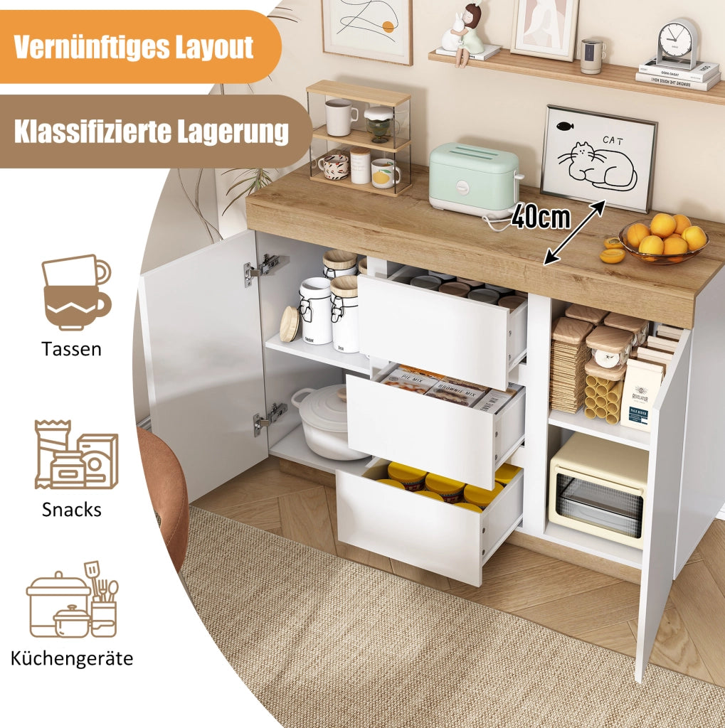 Comò classico bianco e rovere con 3 cassetti e 2 ante