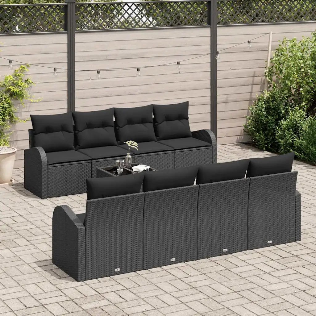 Set Divano da Giardino con archiviazione 9 pcs Nero polyrattan