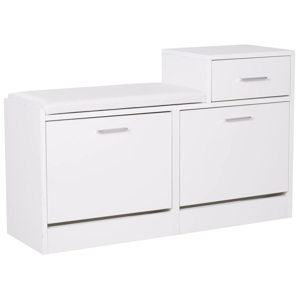 EasyComfort Scarpiera Moderna con Panca Imbottita per 12 Paia di Scarpe, Mobile da Ingresso con Scarpiera, Legno, Elegante, Capiente, 94,5x57x30 cm, Bianco