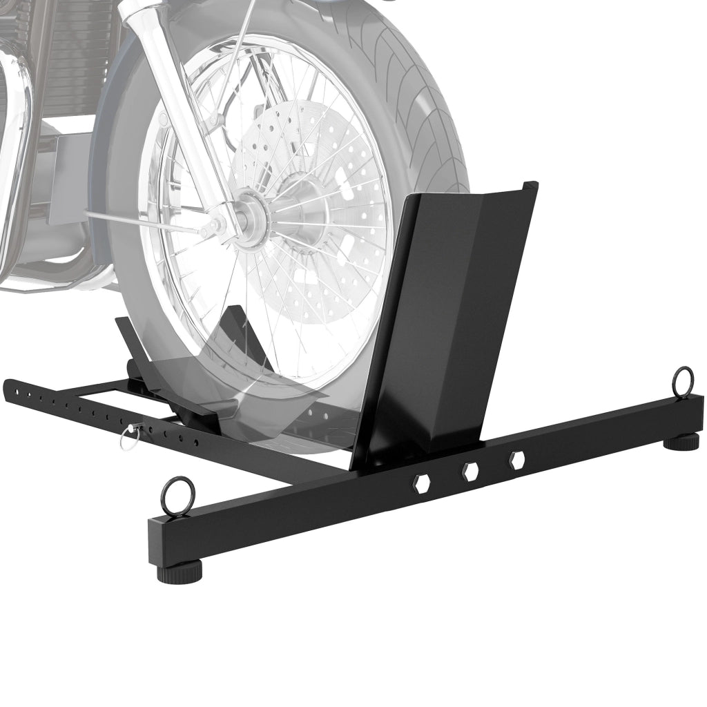 Cavalletto Bloccaruote per Moto Staffa Regolabile per Ruote Ø34-84 cm in Acciaio Nero