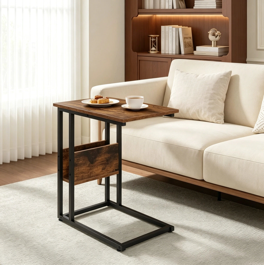 TAVOLINO C-Form 55x36 cm Marrone Rustico in metallo e legno