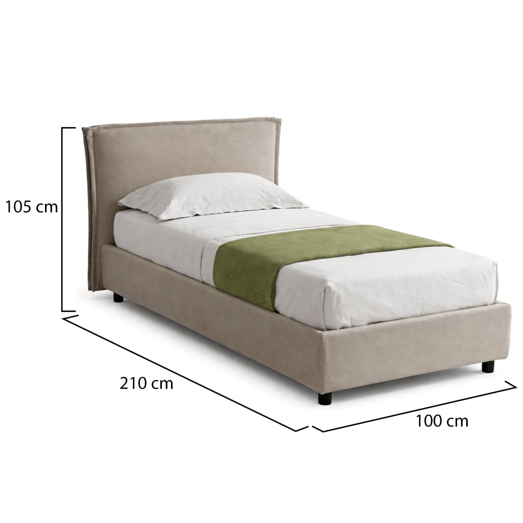 Brusson, Letto Singolo Sfoderabile Made in Italy, Grigio Tortora