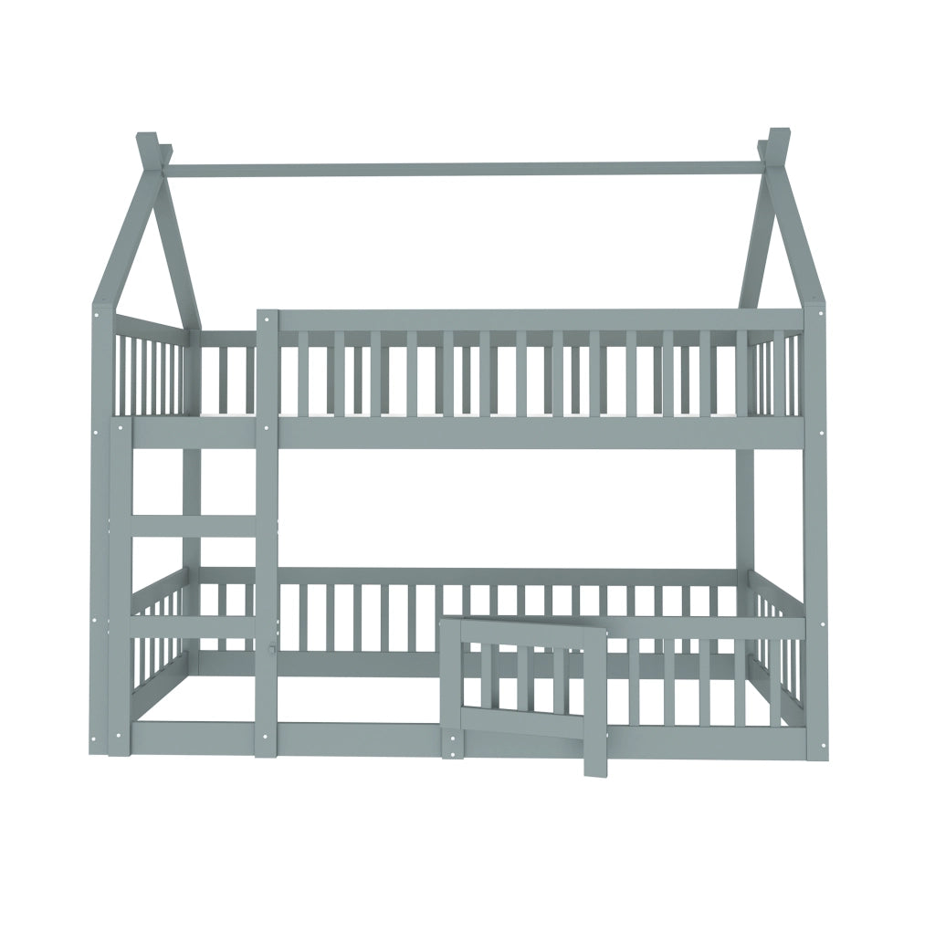 Letto a castello per bambini 90x200 cm con scala integrata e porta grigio