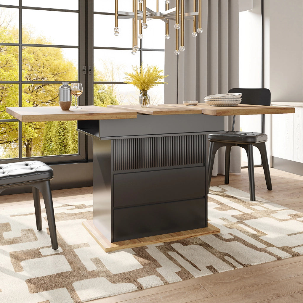 TAVOLO Allungabile 110-140x80 cm MDF Nero/Naturale