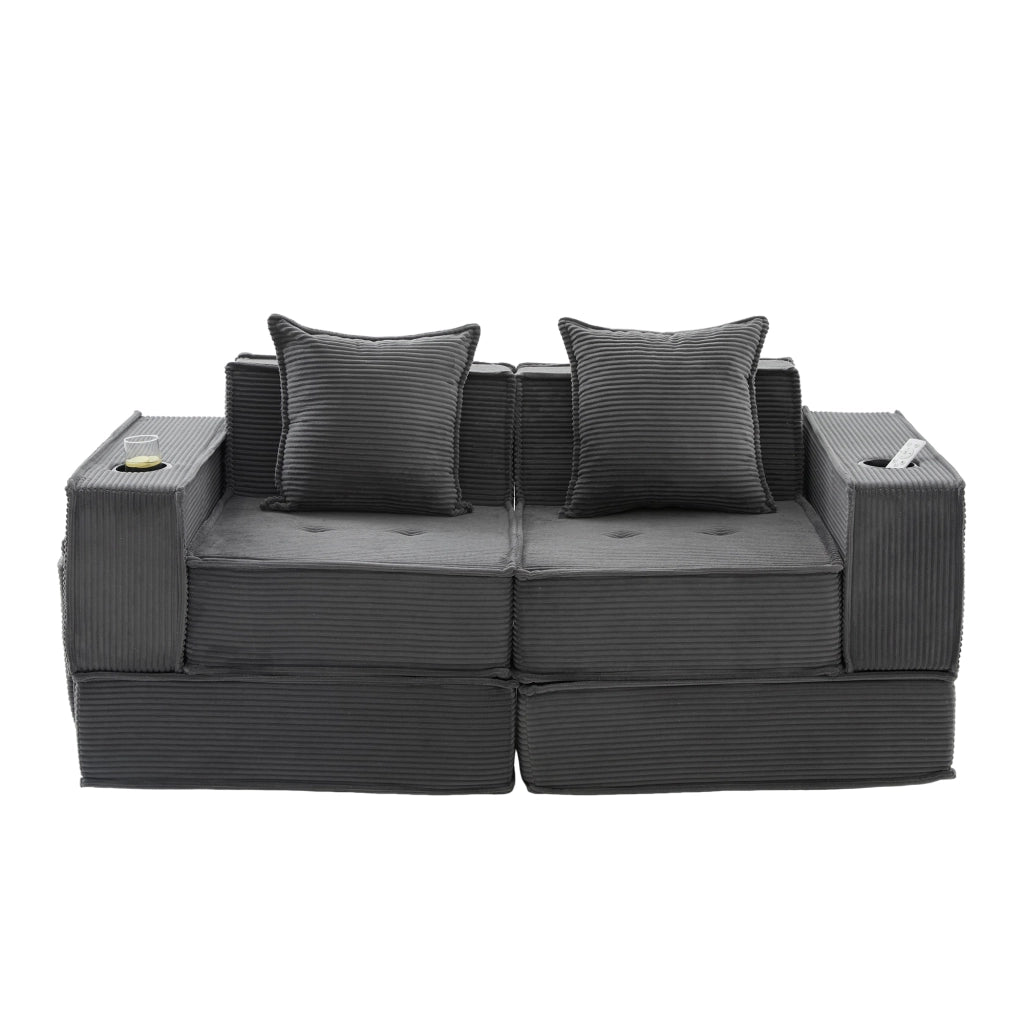 Divano Letto 2 Posti con Poggiapiedi e Cuscini ¨C MINIMAL ¨C Tessuto
