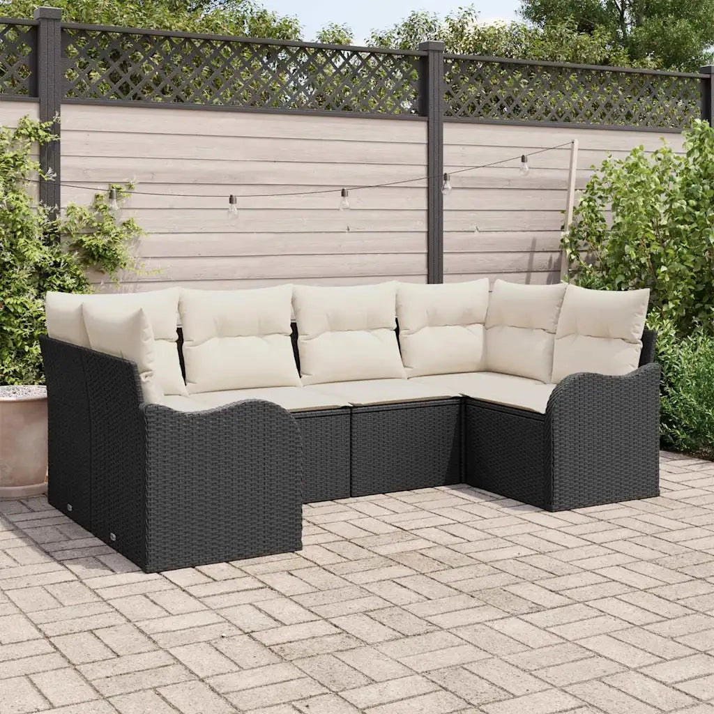 Set Divano da Giardino 6 pcs Nero e bianco Poly Rattan
