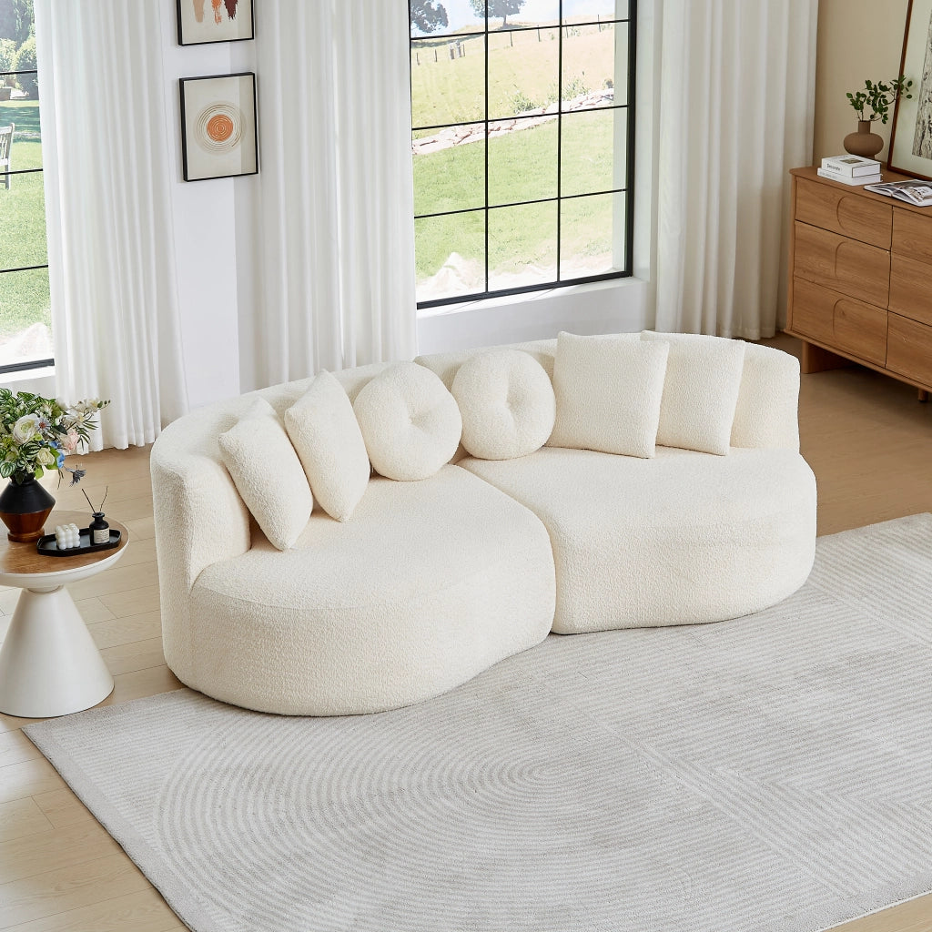 Divano modulare 2 pezzi - con schienale continuo e 6 cuscini - in chenille beige