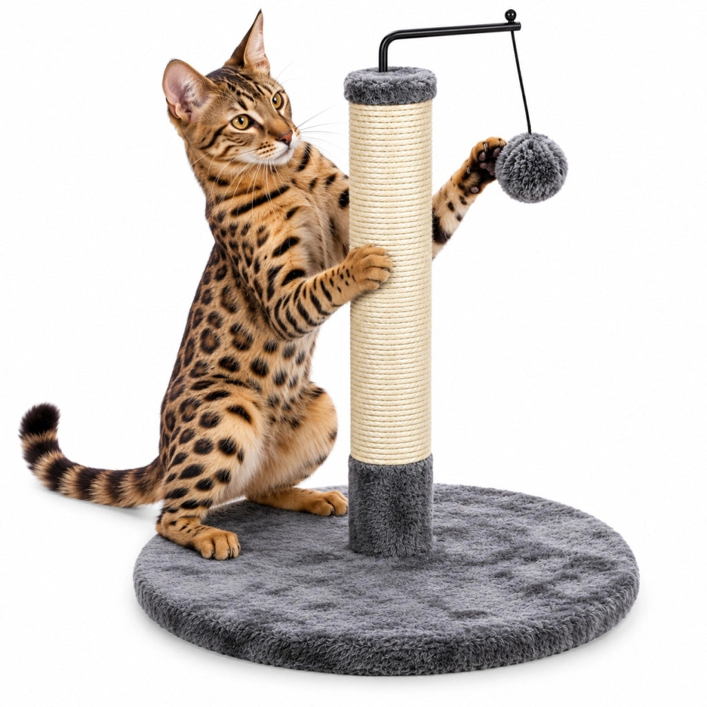 Tiragraffi Gioco Gatto 40x40 H 46 cm con Pallina Base Tonda Grigio Beige