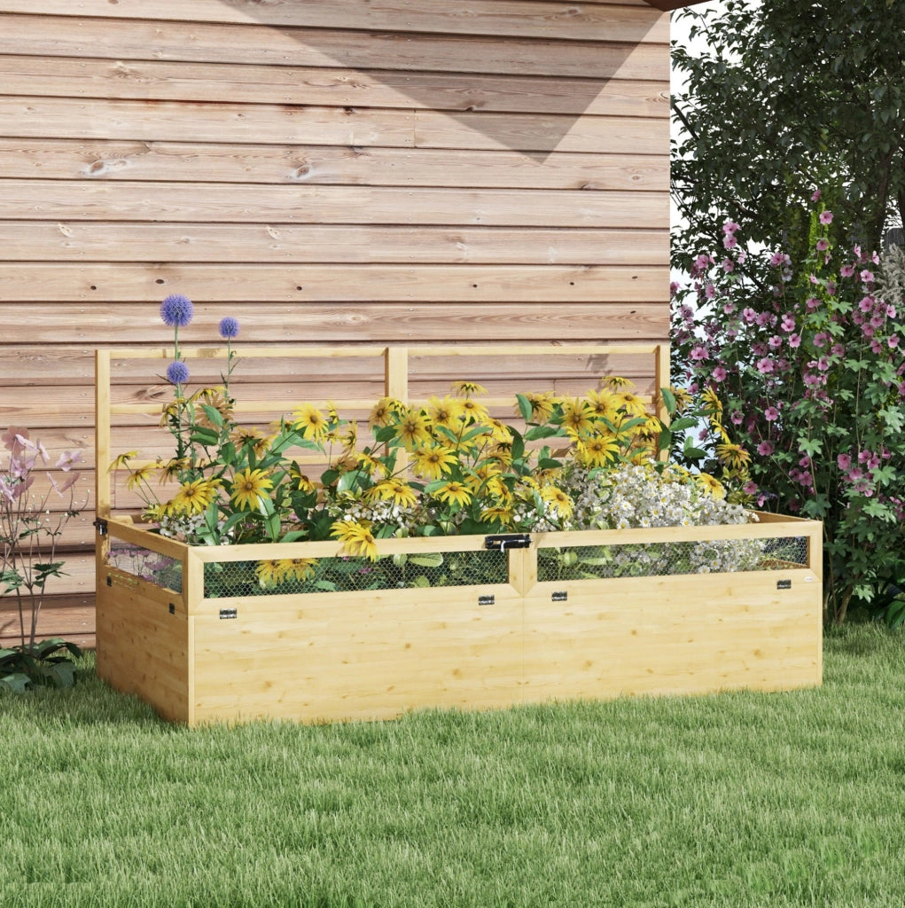 Fioriera rialzata in legno con grigliato 183 x 98,5 x 95 cm